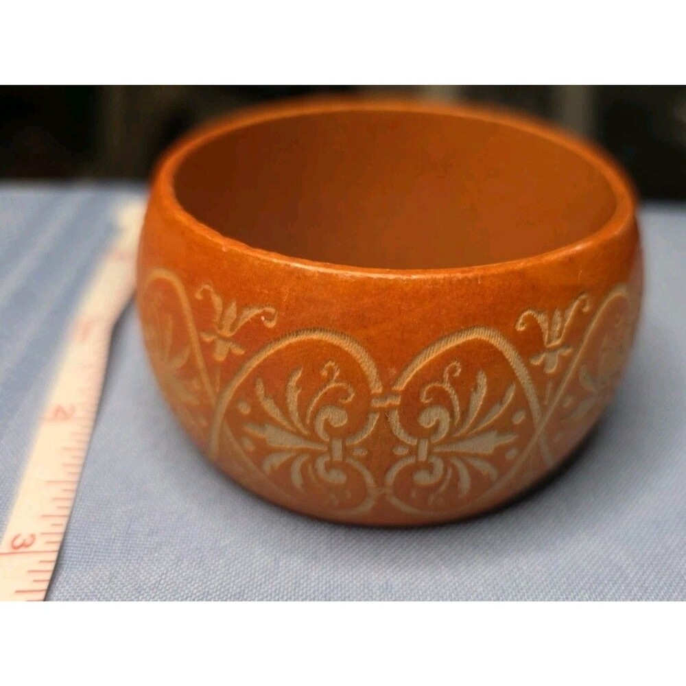 Orange Wide Bangle Bracelet with Floral Scroll Design